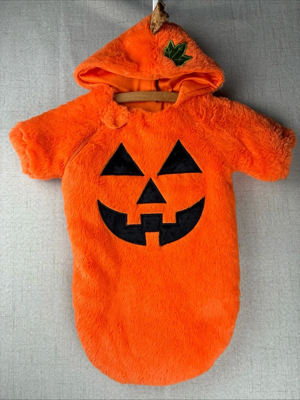 Baby Pumpkin Costume Bunting 0-6M Jack-O’-Lantern Fleece Bag Warm Orange Hoodie